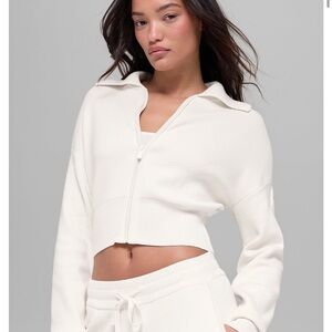 ALO Scholar Knit Cropped Zip-Up Jacket in Ivory size M (estimated)